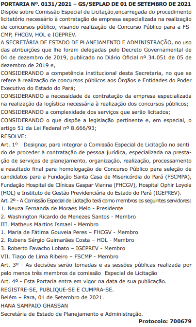 comissão formada concurso Igeprev PA