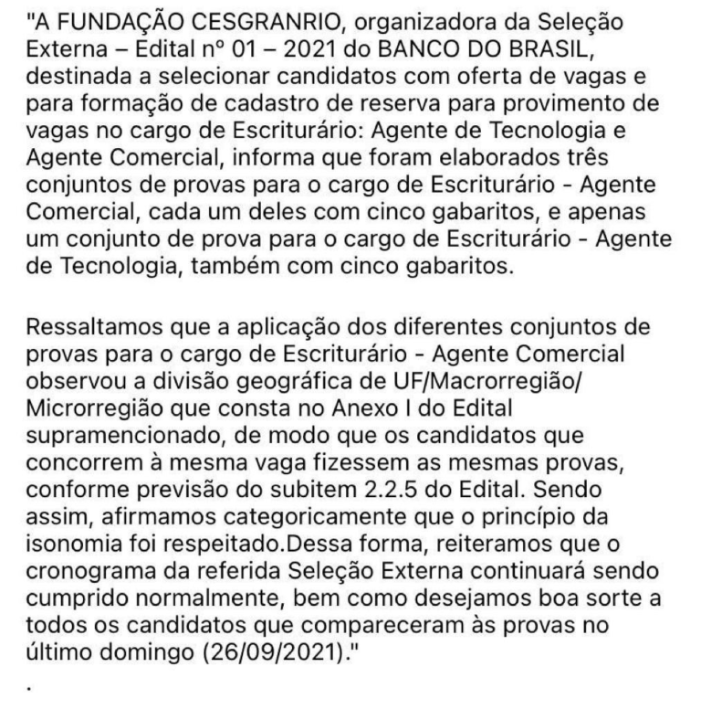 Concurso Banco Do Brasil: Cesgranrio Se Pronuncia Sobre Provas