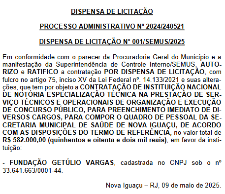 FGV é a banca do concurso SEMUS Nova Iguaçu