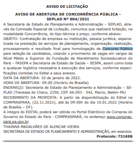 Licitação do concurso