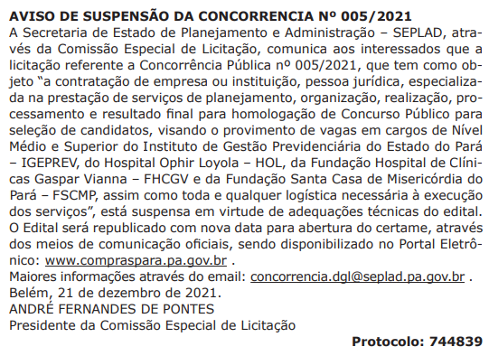 Licitação para escolha da banca é suspensa