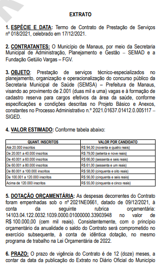 SEMSA Manaus extrato FGV | DOM