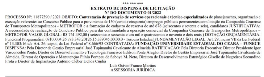 FUNECE é a banca do próximo concurso Metrofor!