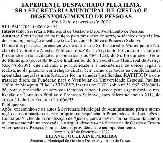 Vunesp é a banca do concurso Prefeitura de Campinas!