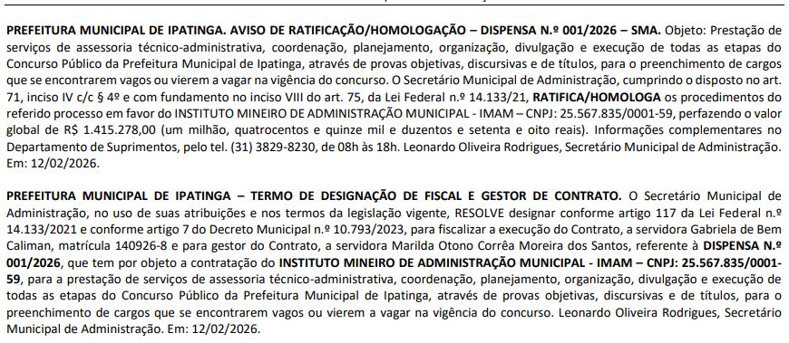 Concurso Ipatinga MG: banca definida para novo edital!