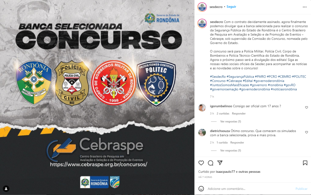Concursos Policiais RO oficializa contrato com Cebraspe!