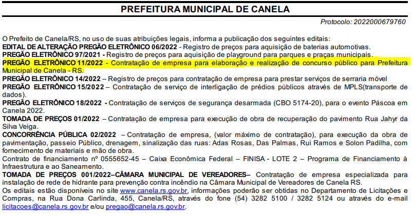 Concurso da Prefeitura de Canela está em fase de escolha da banca! 