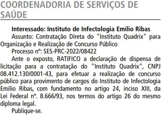 Instituto Quadrix é banca do concurso Emílio Ribas