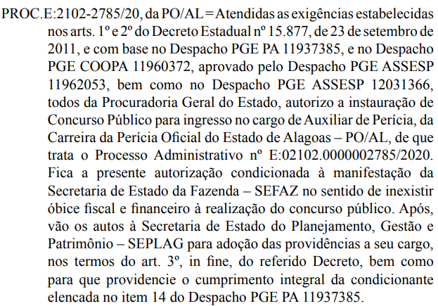 Concurso Perícia Oficial de Alagoas é autorizado para o cargo de Auxiliar