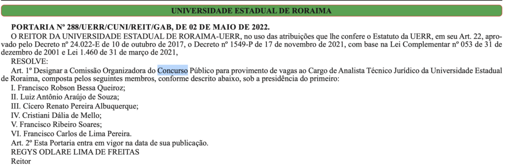 Concurso UERR: comissão formada!