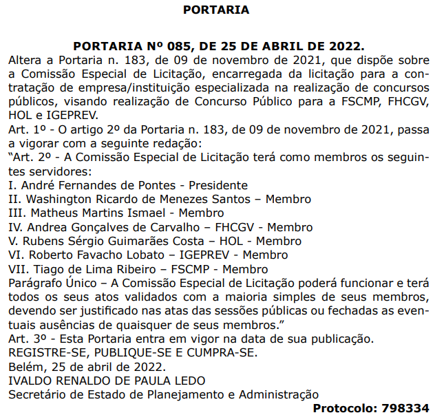 Comissão de Licitação dos concursos para área da Saúde do Pará é alterada