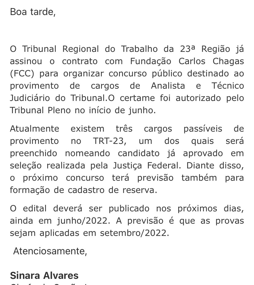 Concurso TRT MT: edital até 30 de junho