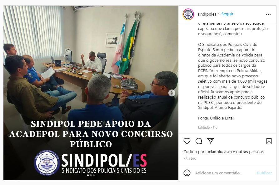 Sindipol solicita apoio à Acadepol para um novo concurso PC ES 