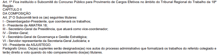 Subcomitê para contratação da banca organizadora do concurso TRT GO