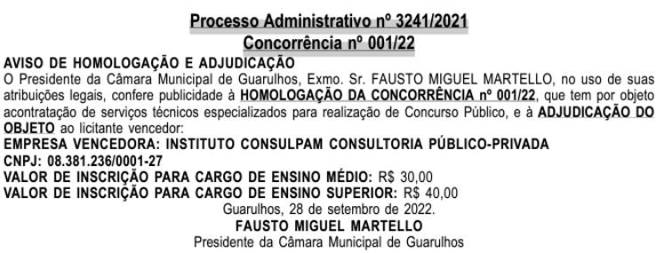 Instituto Consulpam é a banca do concurso Câmara de Guarulhos