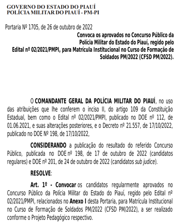 Concurso Pm Pi Convoca Aprovados Para O Curso De Formação