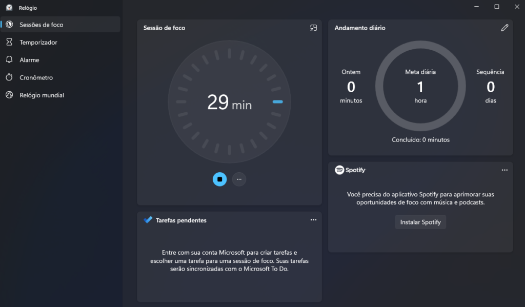 Figura 8 - Temporizador das Sessões de Foco no Windows 11.