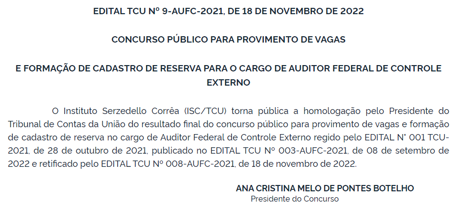 Concurso TCU: homologação é anunciada. Saiba mais!