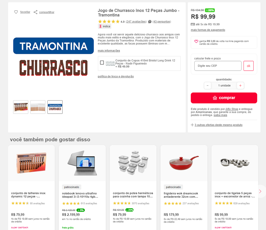 Figura 1 - Exemplo de associação de produtos em um site de compras.