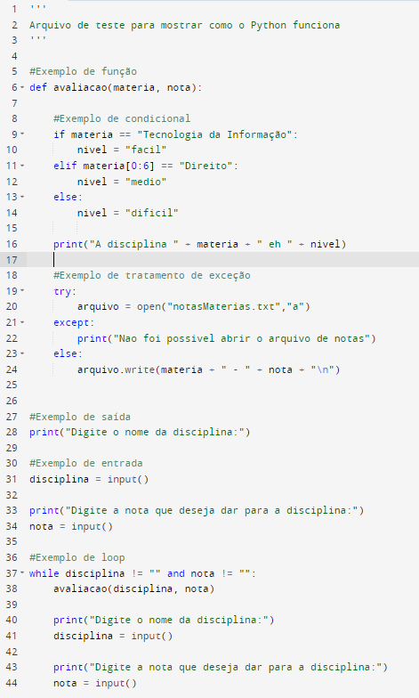 Figura 5 - Exemplo de sintaxe dos principais elementos em Python.
