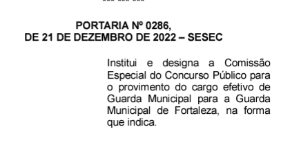 Comissão formada - concurso Guarda de Fortaleza