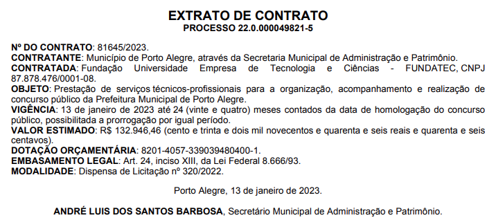 Concurso Porto Alegre: banca assina contrato