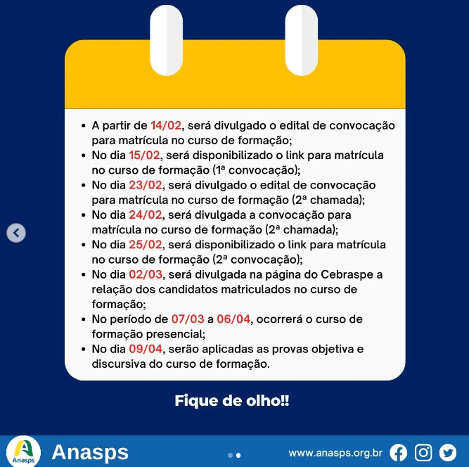 ANASPS divulga cronograma do curso de formação do concurso INSS