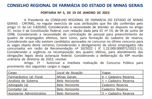 Concurso CRF MG - autorização 