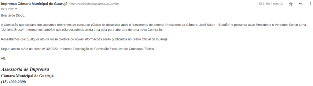 Comissão do concurso Câmara de Guarujá é dissolvida