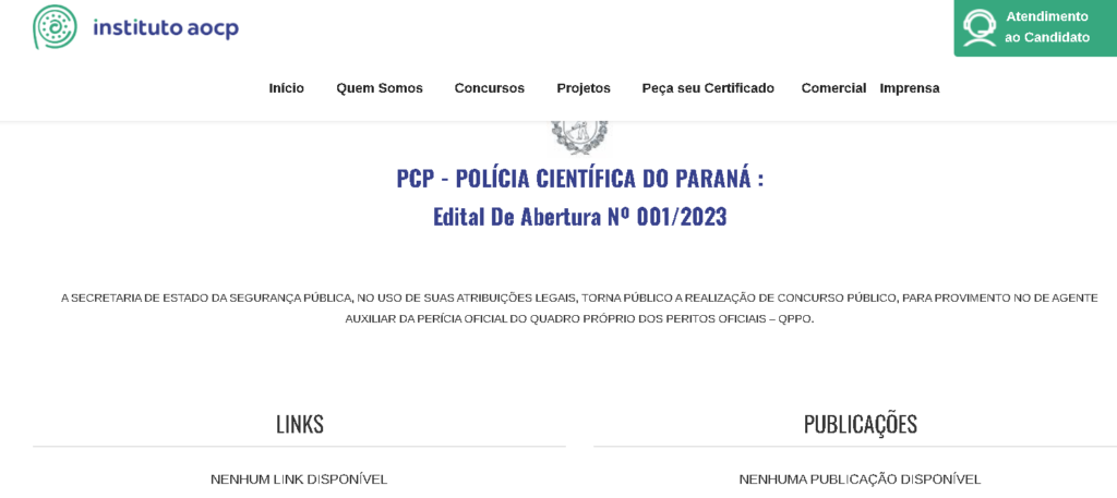 Concurso Polícia Científica PR tem página criada no site do Instituto AOCP