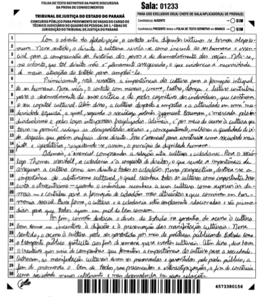 Figura 1 – Exemplo de prova discursiva no formato de redação para concursos.