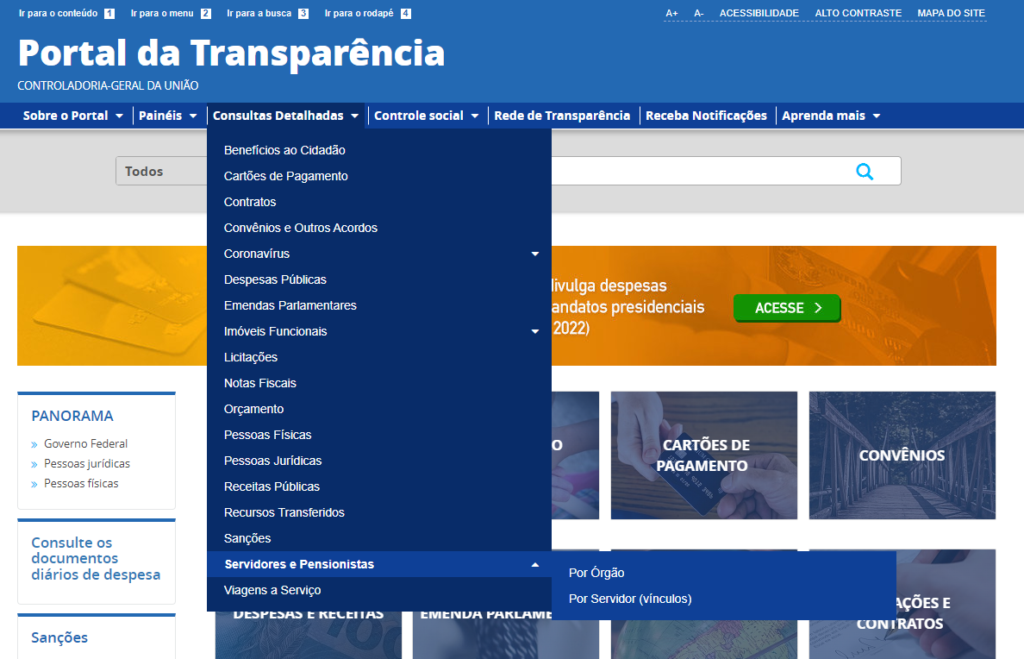 Figura 1 - Portal da Transparência com as remunerações dos servidores públicos federais, a fim de estimular os estudos para concurso público.