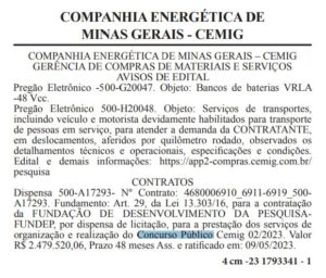 Concurso CEMIG Banca Contratada Para Novo Edital