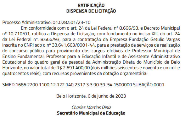 Concurso SMED Belo Horizonte: FGV é a banca do novo edital.