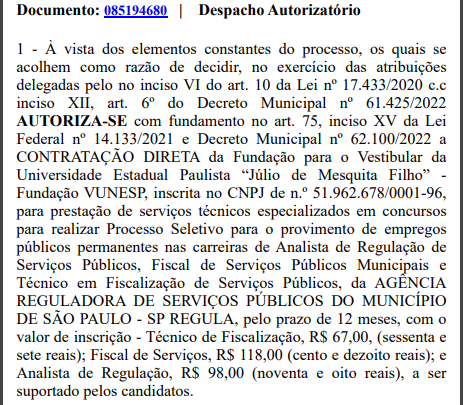 Vunesp é a banca do concurso SP Regula!