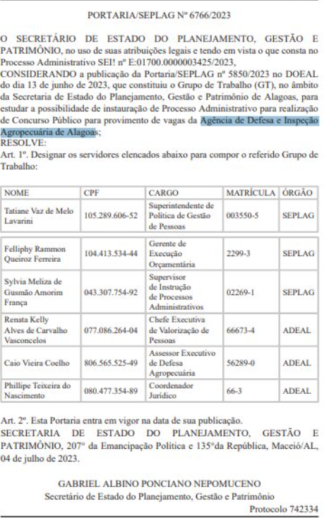 Grupo de trabalho criado para o concurso ADEAL AL