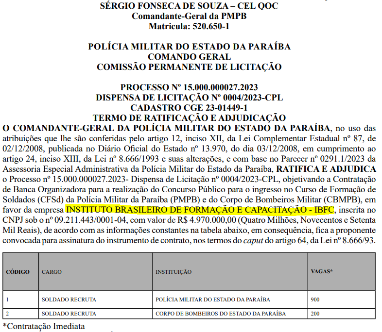 Concursos PM PB e CBM PB: IBFC é a banca; Vagas para Soldado