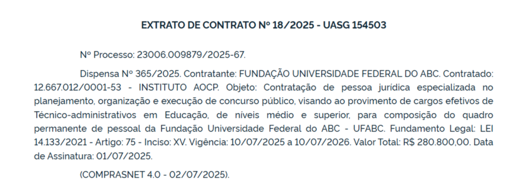 Extrato de contrato com a banca