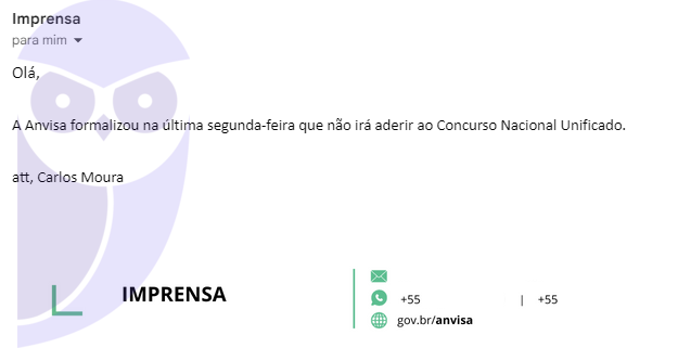 Anvisa não irá participar do Concurso Nacional Unificado!