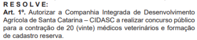 Documento de autorização para realização de um novo concurso CIDASC