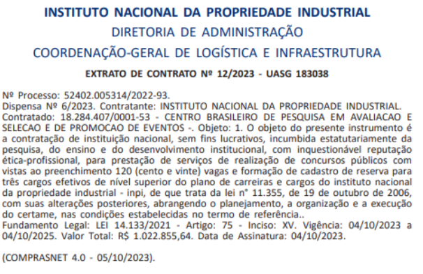 Concurso INPI: Edital até 31/10; Cebraspe é contratado!