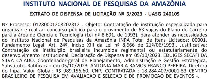 INPA define o CEBRASPE como banca de seu concurso!