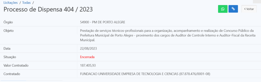 extrato de contrato da banca organizadora FUNDATEC do concurso Porto Alegre