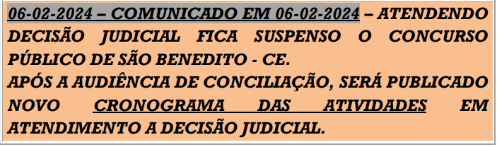 Comunicado de suspensão do Concurso da Prefeitura de São Benedito
