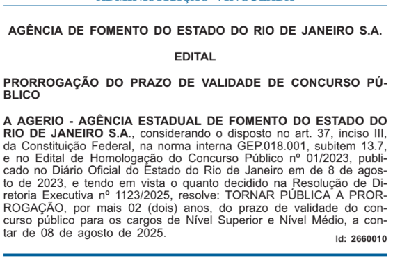 Concurso AgeRio tem validade prorrogada até 2027!