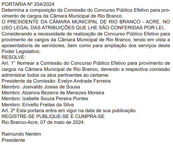 Comissão do novo concurso Câmara Rio Branco