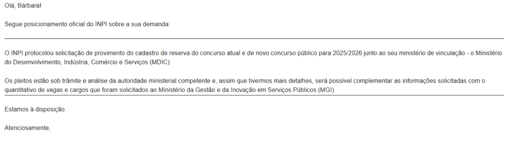 Concurso INPI: novo edital é solicitado ao MDIC!