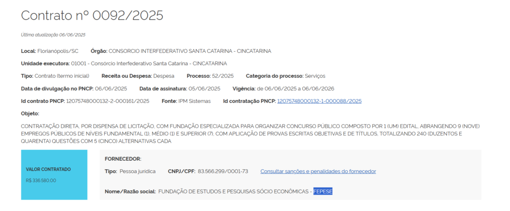 Concurso CINCATARINA terá novo edital! FEPESE é a banca