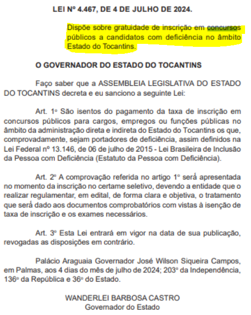 Lei que garante isenção de taxa para candidatos PcDs foi aprovada.