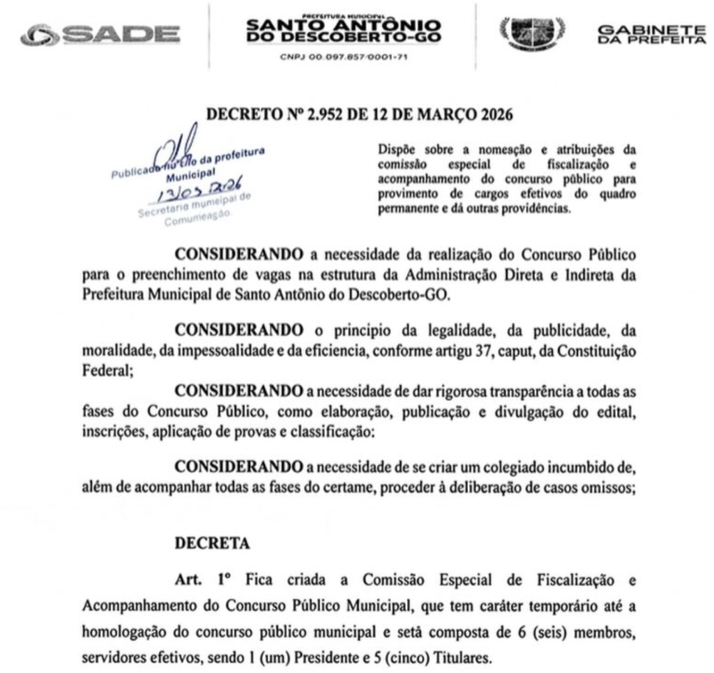  comissão organizadora do Concurso Santo Antônio do Descoberto Educação